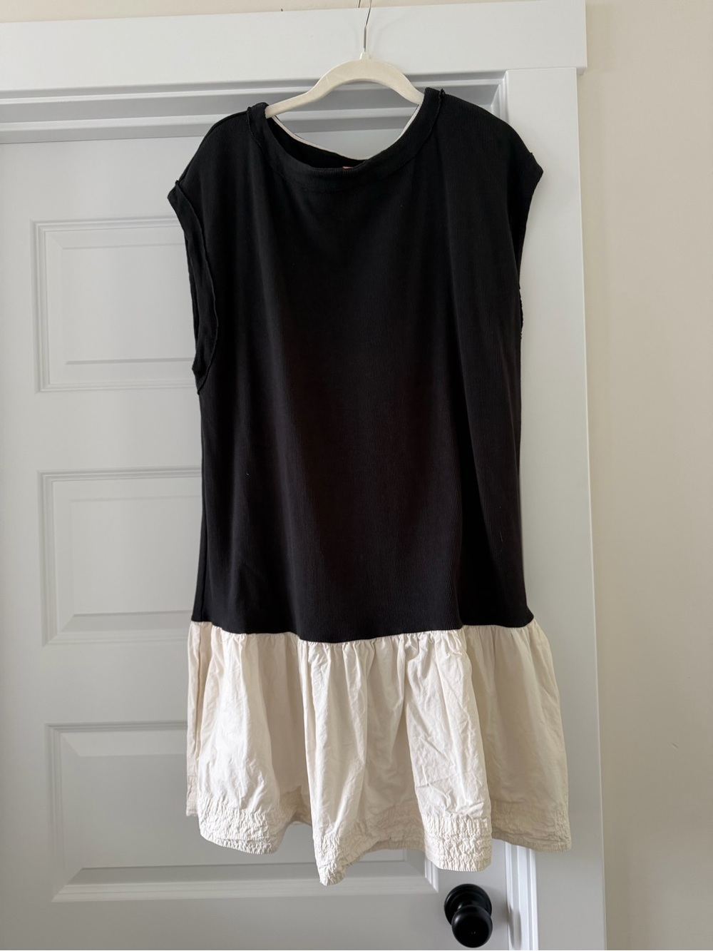 Free People Black and Cream Sleeveless Tiered Hem Women's Dress